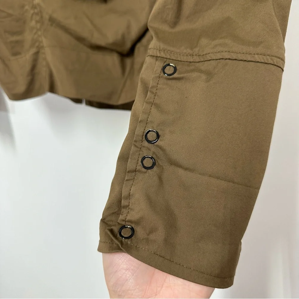 Ganni Cut Out Tailored Button Down Shirt in Brown